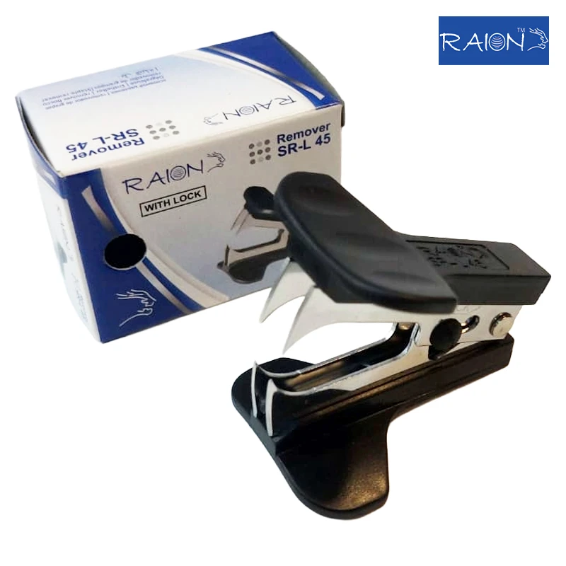 RAION Staple Remover Stainless Steel With Lock , Designed with wide finger grips and a non-slip surface (SR-L-45)